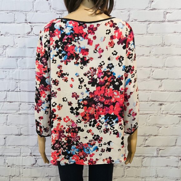 ADRIANNA PAPELL - Beautiful 3/4 sleeve fuchsia/turquoise floral blouse - Picture 9 of 10
